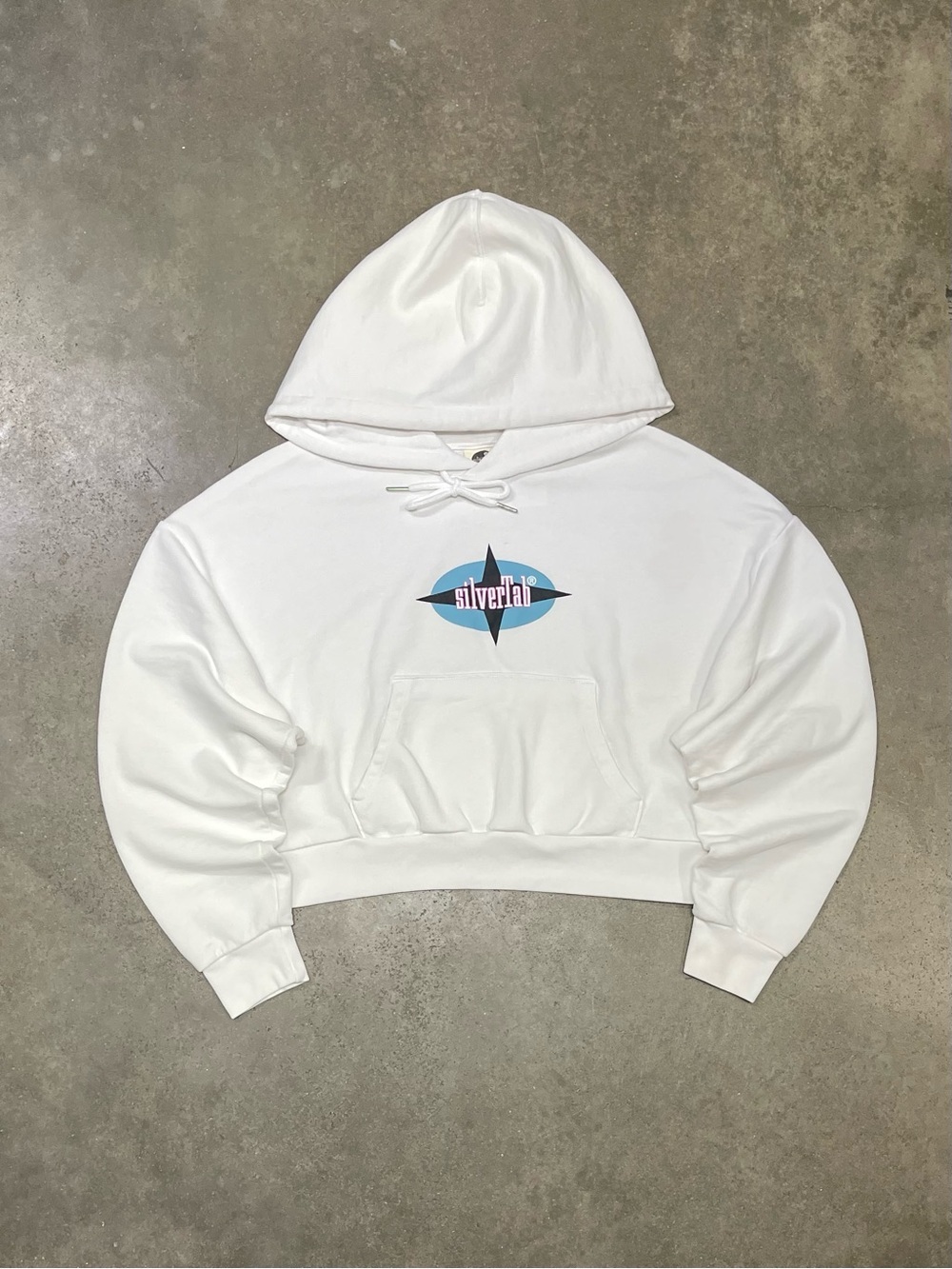 Levis SilverTab White Cropped Graphic Hoodie Womens Small Y2K